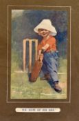 c1930 E P Kinsella 'The Hope of His Side' Cricket Print in colour mounted ready to frame measures