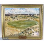 J Torrington Bell - "Carnoustie 1st Hole" oil on board with artists name and date 1952 to the