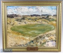 J Torrington Bell - "Carnoustie 1st Hole" oil on board with artists name and date 1952 to the