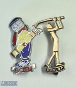2x Original Dunlop Enamel Pin Badges - one having stylised Deco style figure golfer, unnamed with