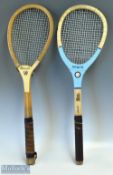 2 Real Tennis Lobsided Tennis Rackets, a Greys Light Blue racket and a Bancroft racket, both with