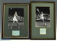 c1970 Billie Jean King and Chris Evert -Tennis b&w Photographs with mounted signatures underneath,