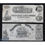 2x Confederate States of America Banknotes to include an early issue by the Confederate States