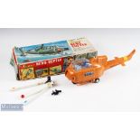 SH, Japan Battery Operated Super News Copter Boxed with orange body, working from flaps, rotor