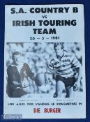 1981 S African Country Districts B v Ireland Rugby Programme: Scarce touring team match at