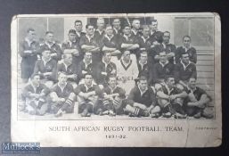 1931-32 South African Rugby Team Postcard: Squad photo to front, fixtures, team members & heights