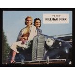 The New Hillman Minx 1939 Brochure - a large threefold multicoloured brochure illustrating and