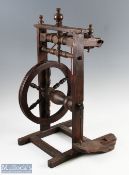 Period Welsh Wooden Spinning Wheel with signs of wear with some later replacement parts, size is 28"