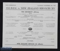 Rare 1945 Oxford University v NZ Services Rugby programme: Seldom found Iffley Road match card for