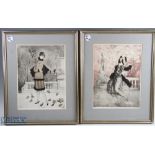 c1930 Deco Two Paul Emile Felix Signed Limited Etchings Female Prints one is known as "L'HIVER",