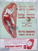 Rare 1955 N Universities (SA) v British Lions Rugby Programme: Seldom on the market, issue from this