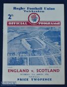 1936 England v Scotland Rugby programme: The traditional Twickenham 4pp card for this Calcutta Cup