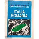 Very Rare Italy v Romania 1992 Rugby Programme: For game played in Rovigo. Very Good
