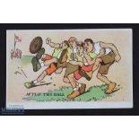 Rare 1930 US Rugby-Style Postcard: Coloured cartoon type, minus any helmets or padding. G