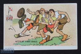 Rare 1930 US Rugby-Style Postcard: Coloured cartoon type, minus any helmets or padding. G