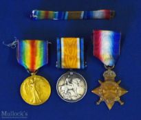 WWI Medal Trio Yorkshire Light Infantry and bar, awarded to Pte J H Bettridge 201006. All are