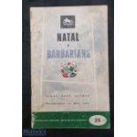 Natal v Barbarians match programme 1969: Colourful cover for this Barabaas return visit. Some