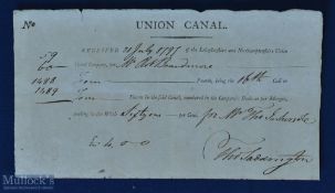 Leicestershire & Northamptonshire Union Canal Company 1797 certificate for shares - Certificate