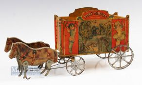 Early Gibbs Paper on wood and tin Horse Drawn Pony Circus Wagon c1912 - The Wagon is paper litho