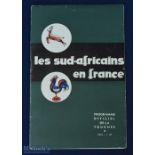 1961 France v S Africa Rugby programme: Harder to find Colombes issue from the Springbok tour of