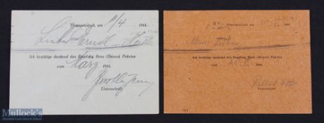 WWII - Prisoner Packet Confirmation Cards - A pair of interesting and unusual prisoner food /