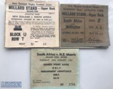 1965/1981 Springboks NZ Rugby Tours Tickets (3): 3 tickets reinforced with cardboard to rear from