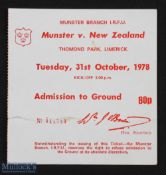 Very rare 1978 Munster v NZ Rugby Ticket: 'The Game': from the iconic Munster victory over the
