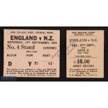 Rare 1973 NZ v England Test Rugby Ticket: Both parts, neatly detached along perforations, name to