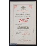 Vary Rare 1904 Wales v Scotland Rugby Dinner Menu: Lovely, largely clean, highly decorative issue