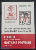 Rare 1972 Eastern Province v Llanelli Rugby programme: From the Scarlets tour of SA during their