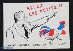 1986 France v Ireland Rugby Postcard: Cockerel with rugby ball: Allez les petits !! VG