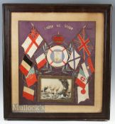 WWI Pair of quality framed HMS Chatham Silk Work Pictures United We Stand + Victory for the