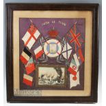 WWI Pair of quality framed HMS Chatham Silk Work Pictures United We Stand + Victory for the