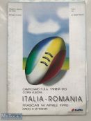 Very Rare 1990 Italy v Romania Rugby Programme: Issue from the clash at Rome, v collectable. G/VG