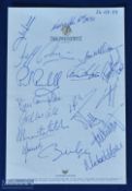 1989 International XV v S Africa Autograph Sheet: From the First Test at Cape Town, 17 signatures