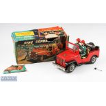 TN, Japan Battery Operated Tinplate Fire Command Car in red with driver and passenger with folding
