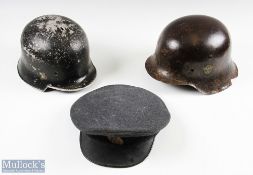 c1934 German Fire Raid Fire Protection Police Helmet Shell, plus a WWII RAF Cap, a Steel German