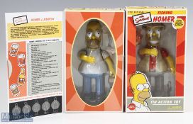 Two Official The Simpsons Homer Toys inc Homer tin action toy and Fishing Homer, both clockwork