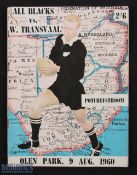 Very Rare 1960 Western Transvaal v All Blacks Rugby Programme: Issue from Potchefstroom with