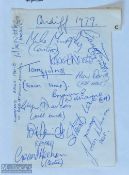 1979 Cardiff in S Africa Rugby Signatures: 12 autographs from the Cardiff squad, inc many Welsh caps