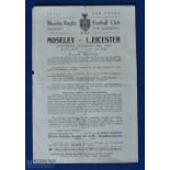 1925 Vintage Moseley v Leicester Rugby Programme: Single buff A5 sheet in remarkably clean, crisp