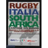 1995 Italy v S Africa Rugby Programme: Played at Stadio Olympico, Rome. VG