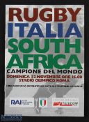 1995 Italy v S Africa Rugby Programme: Played at Stadio Olympico, Rome. VG