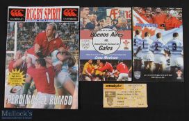 1999 Wales Rugby Tour of Argentina items (6): Programme and rare ticket from first test and the