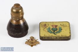 Boer War, WWI and WWII: Military Lot to include 1900 South Africa Boer War tin, a Brass Fuse
