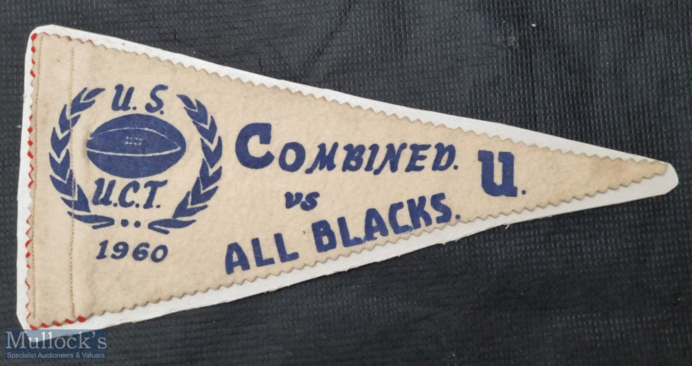 V Rare 1960 All Blacks to S Africa Rugby Pennant: Commemorating the visit of NZ & detailing the