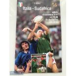 1997 Italy v South Africa Rugby Programme: From the game played in Bologna. VG
