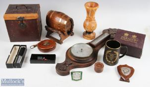 A Mixed lot of Collectables to include, display trays a wooden barrel with copper strapping, a
