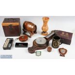 A Mixed lot of Collectables to include, display trays a wooden barrel with copper strapping, a