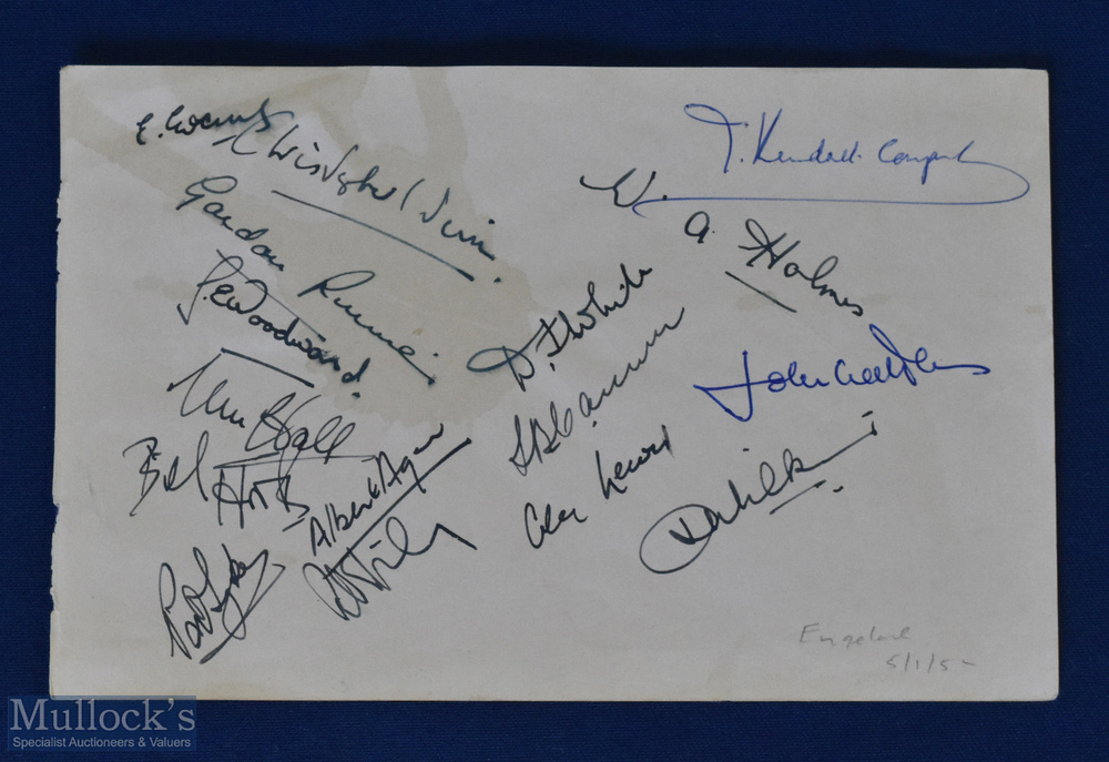 1952 England v S Africa Rugby Signatures: Neatly signed by the English squad against the